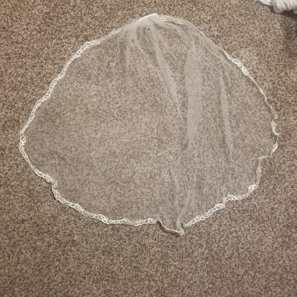 Beautiful finger tip length veil with lace